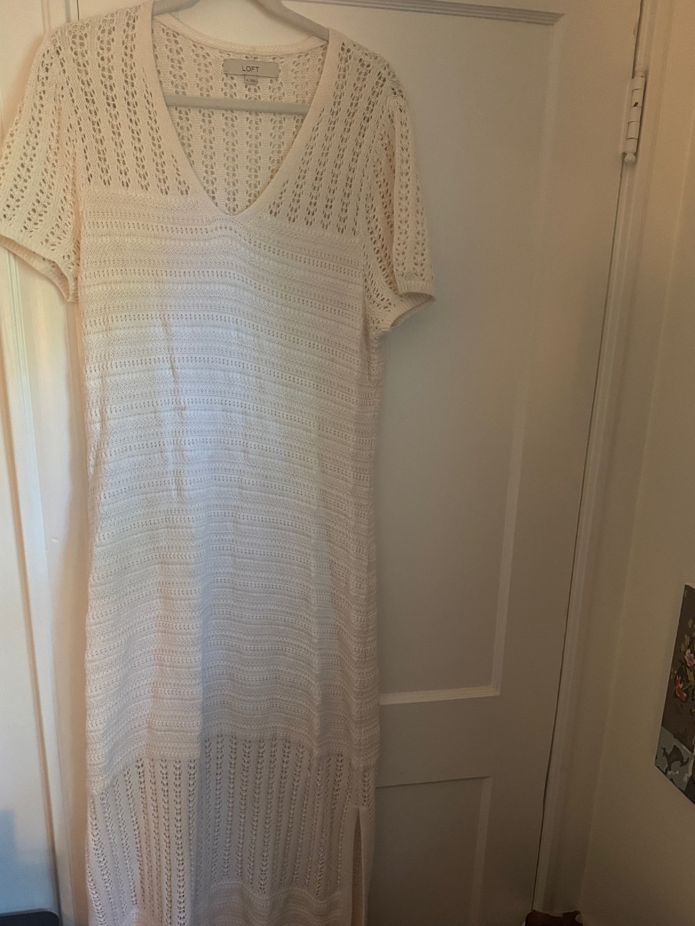 LOFT Cream Crochet Knit Maxi Dress